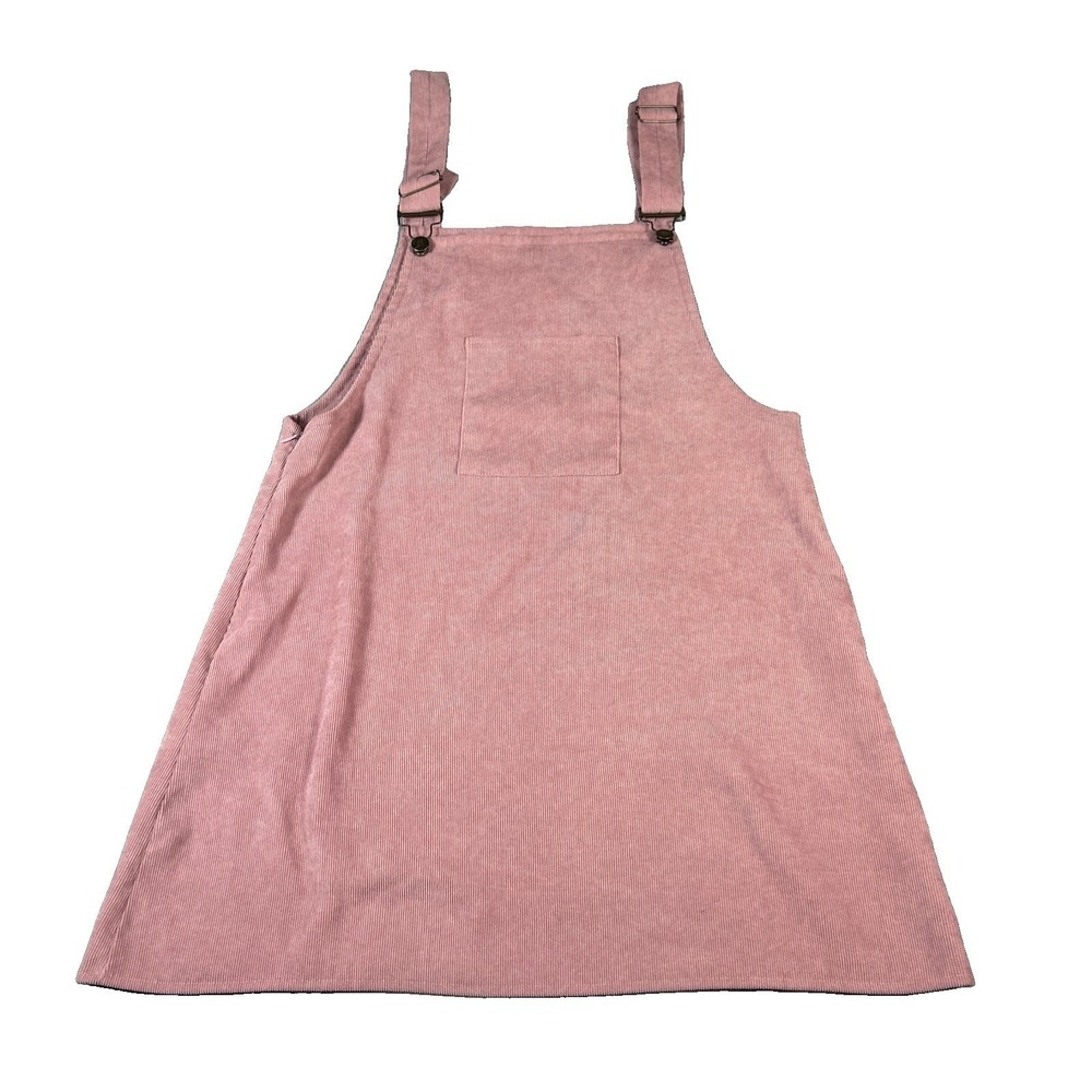 SheIn Pink Corduroy Overall Dress Women Pockets Size Large Sleeveless Square Nec